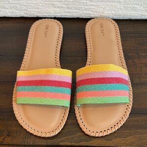 On34th Mavi Women's Colorful Beaded Striped Slide Sandals NIB